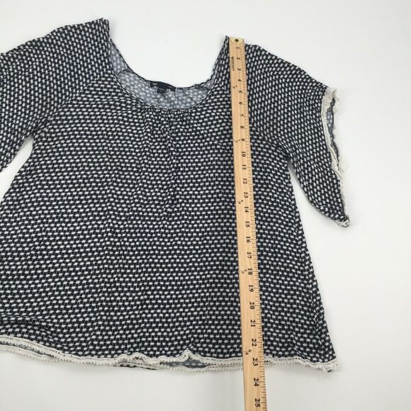 Gap Polka Dot Checkered Print Drape Sleeve Top XS Navy Blue White Lace Boho - Picture 7 of 7